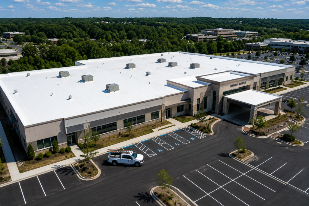Commercial roofing system on a large medical center facility