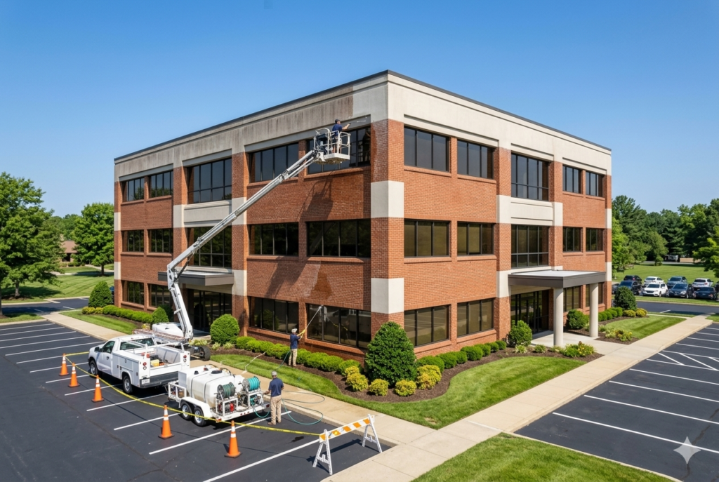 Commercial building exterior cleaning and pressure washing