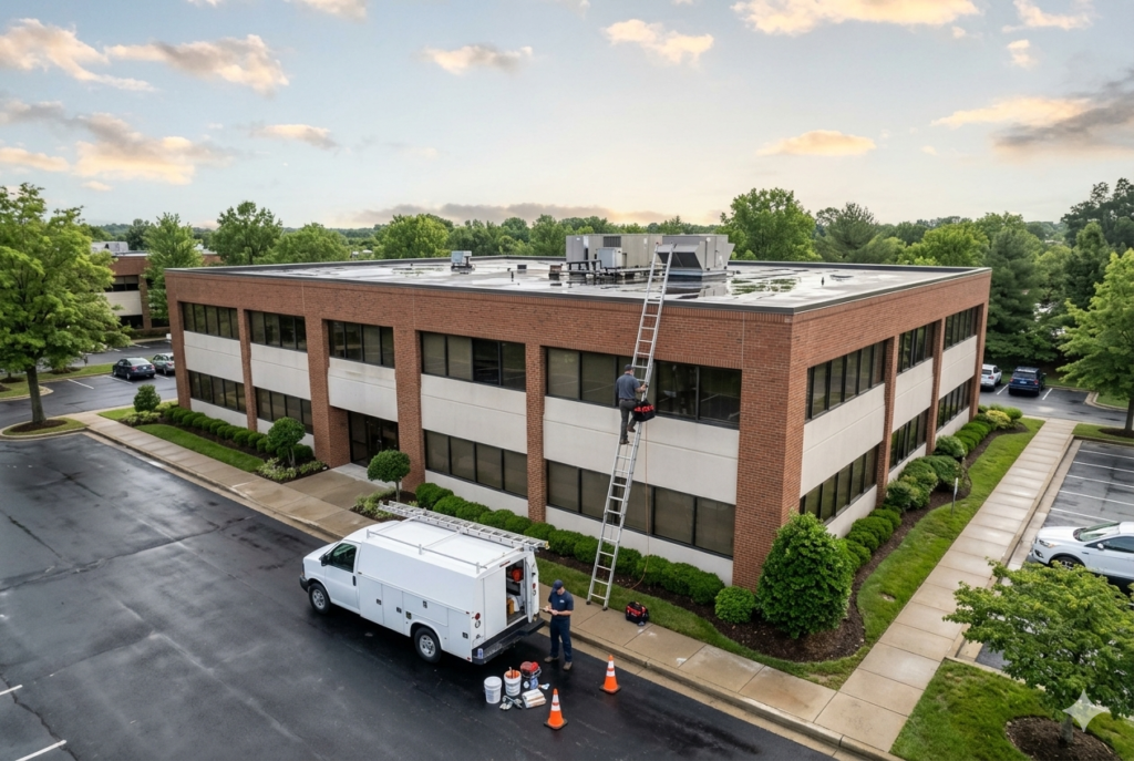 Commercial roof leak repair at an office building