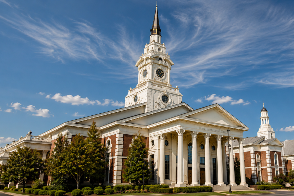 Large church and religious facility requiring commercial roofing services in Arkansas