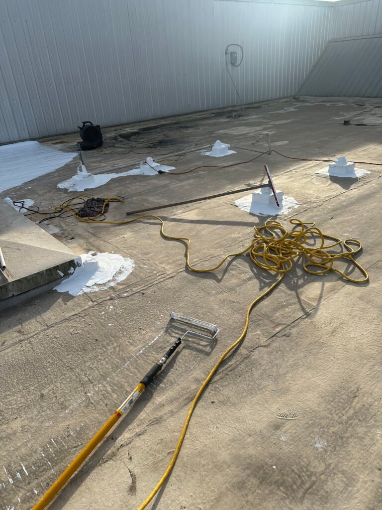 Commercial roof preparation and penetration repairs before coating application